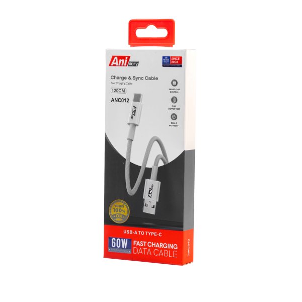 ANC012B : Fast charge 3A/60W (Nylon) - Black