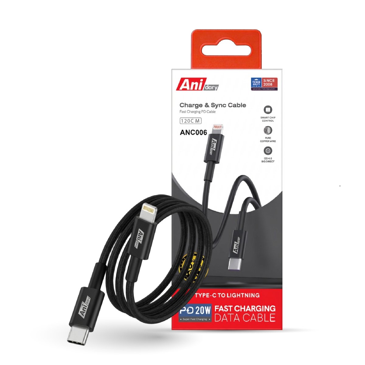 ANC006B : USB-C to Lightning Fast charge 3A/20W (TPE) - Black