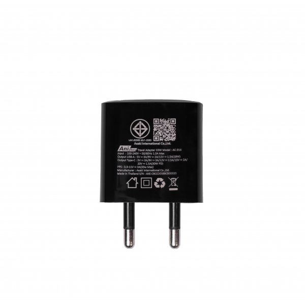 ANS007B : Charger Dual Port USB-A + Type C fast charger GaN33W / Cable USB-A to Type-C fast charger 3A/60W (TPE)