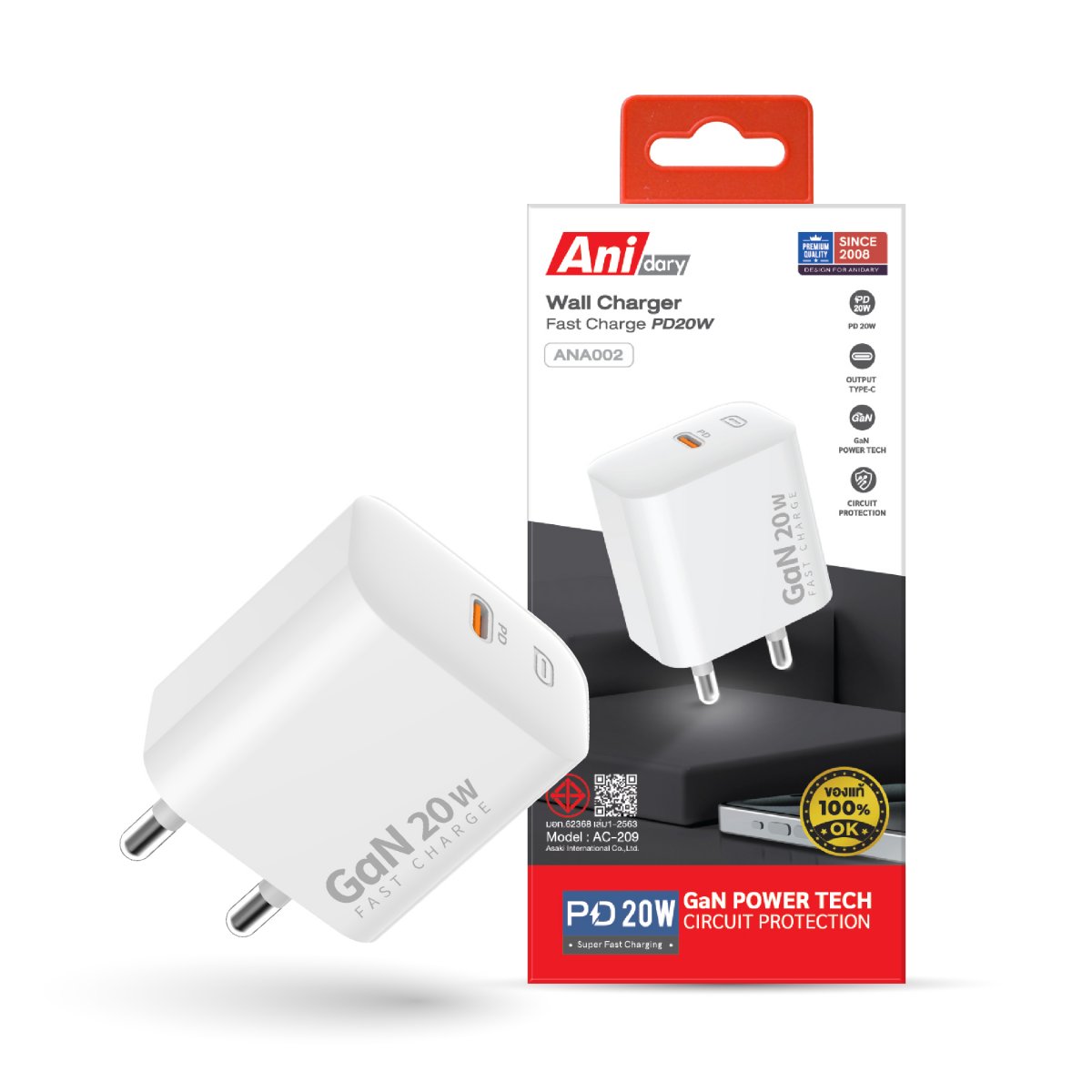 ANA002 : Charger Type-C fast charger PD20W - White
