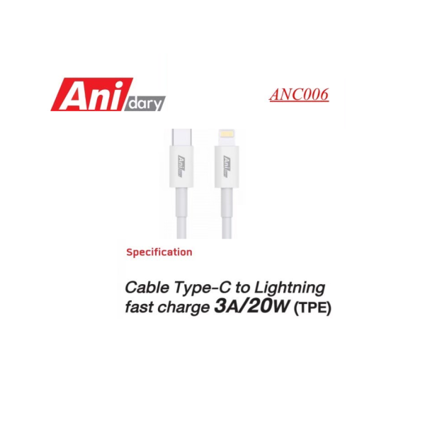 ANC006 : USB-C to Lightning Fast charge 3A/20W (TPE) - White