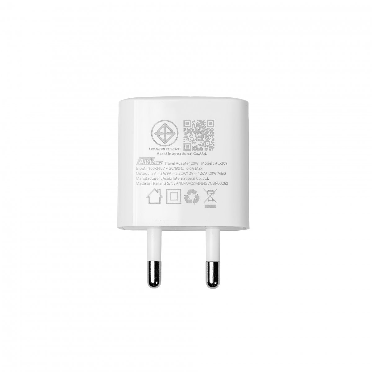 ANS004 : Charger Type-C fast charger PD20W + Cable Type-C to Type-C 3A/30W (Nylon)