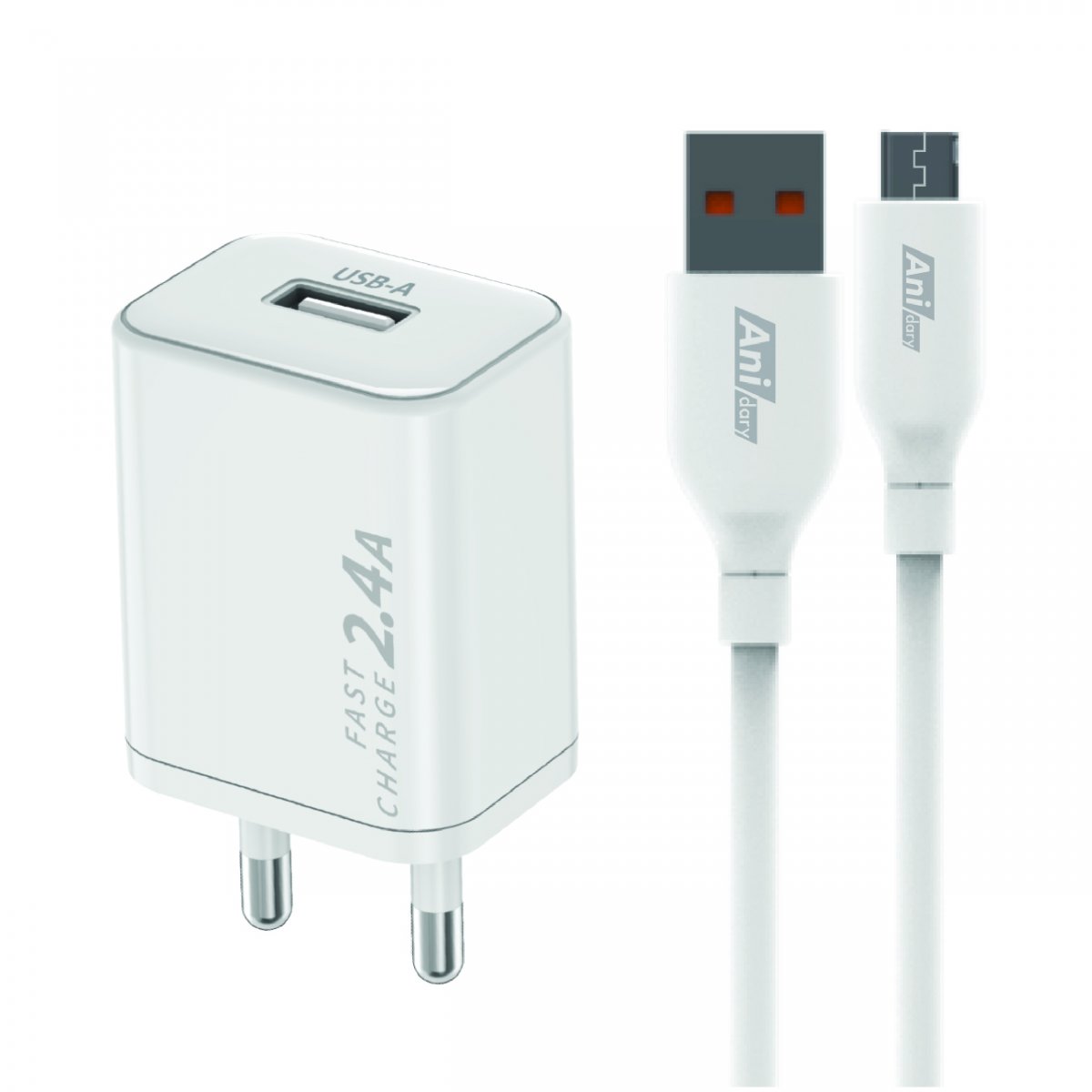 ANS002 : Charger USB-A fast charger 2.4A + Cable USB-A to Micro 2.4A (TPE)
