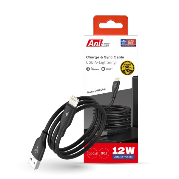 ANC001B : USB-A to Lightning Fast charge 2.4A (TPE) - Black