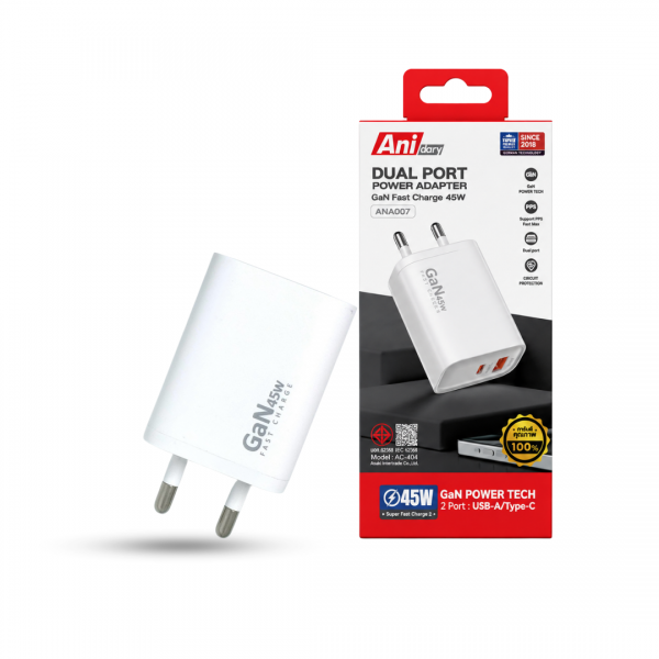 ANA007 : หัวชาร์จเร็ว 45W Fast Charge USB-A + Type-C รองรับ PPS